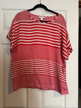 Coldwater Creek Red & White Striped Short Sleeve Tee